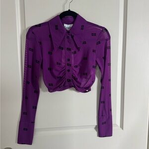 GANNI Purple Cropped Button Down